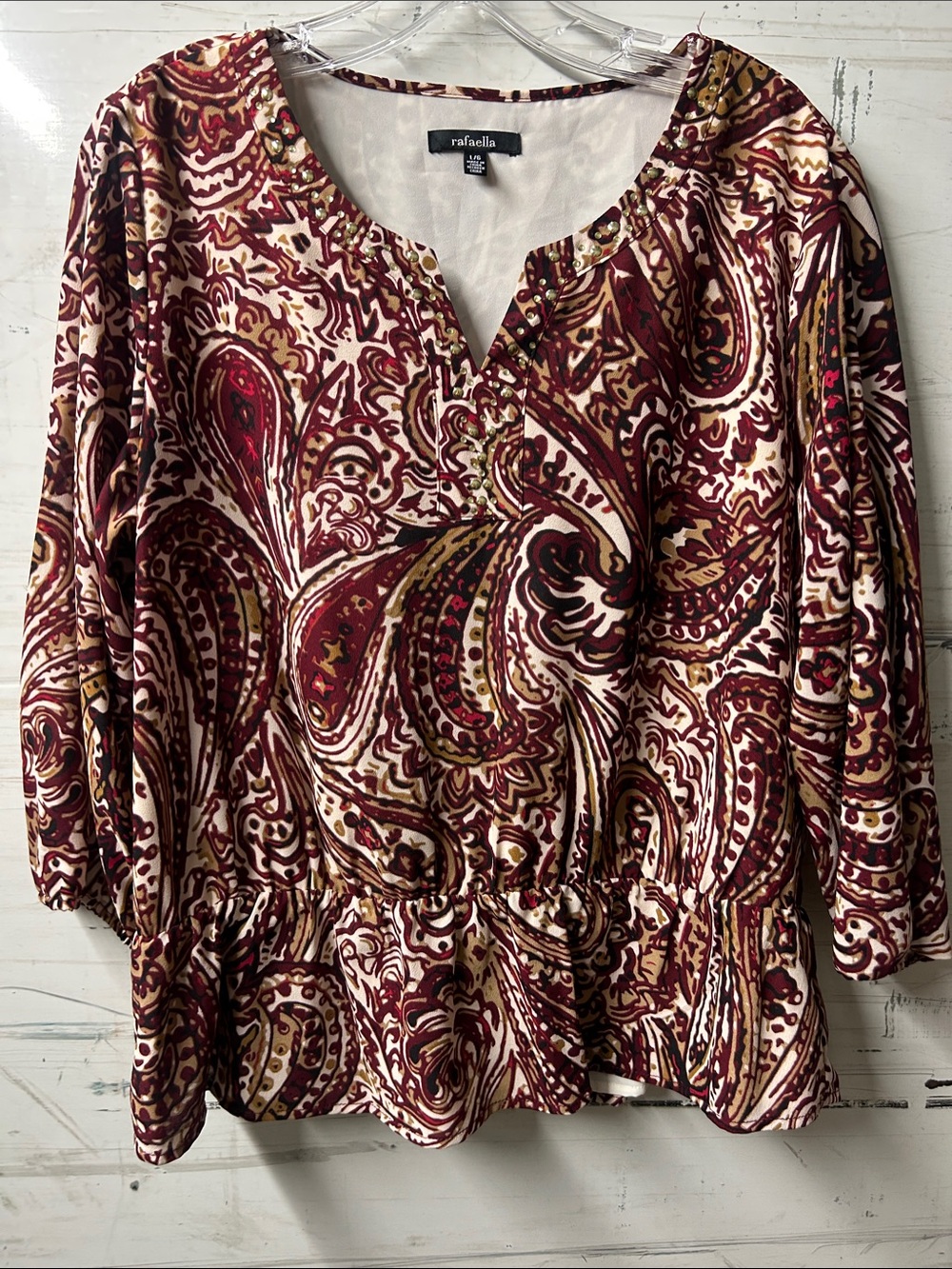 Rafaella Maroon and Cream Paisley Blouse